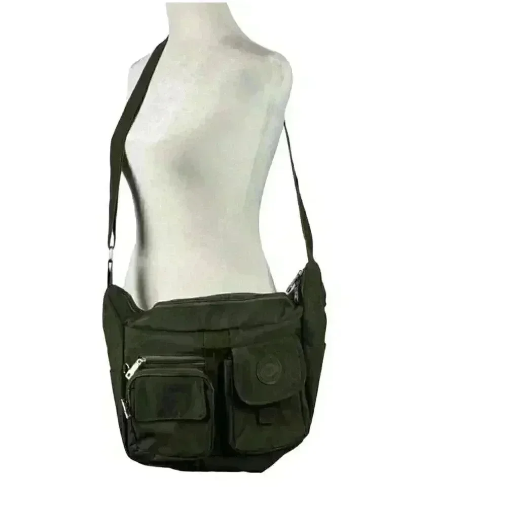 BoBo Xiuxian Women's Dark Sage Gray/Green Multi Pocket Hobo Bag w Adj Strap